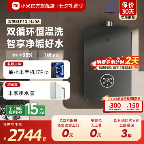 小米官旗米家智能净垢双循环燃气热水器P10家用天然气恒温MJ06