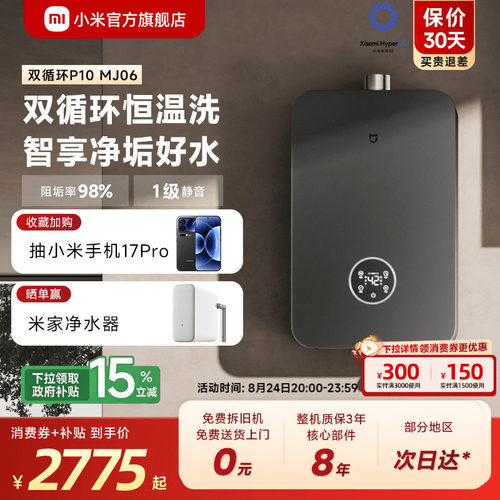 小米官旗米家智能净垢双循环燃气热水器P10家用天然气恒温MJ06