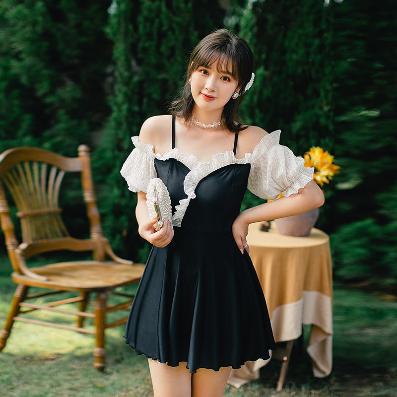 卓游微胖mm夏季一字肩大码泳衣女夏胖妹妹遮肚显瘦200斤少女温泉