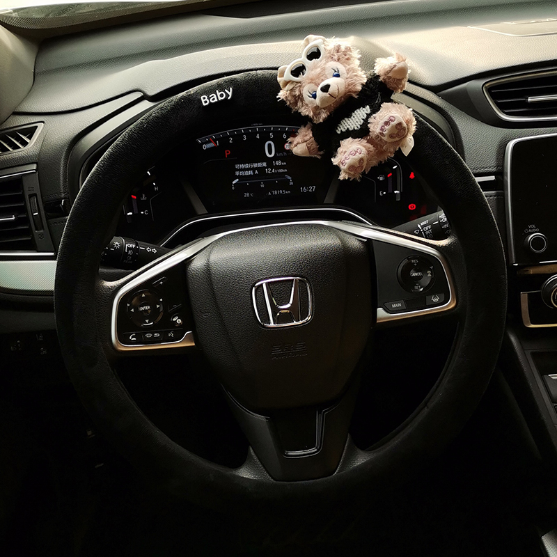 可爱汽车方向盘套保护套冬季短毛绒大众宝马黑色保暖防滑车载把套
