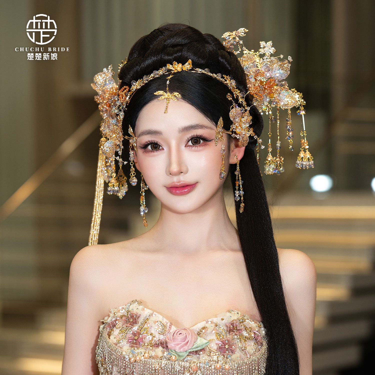 楚楚新娘新中式手工龙凤发钗