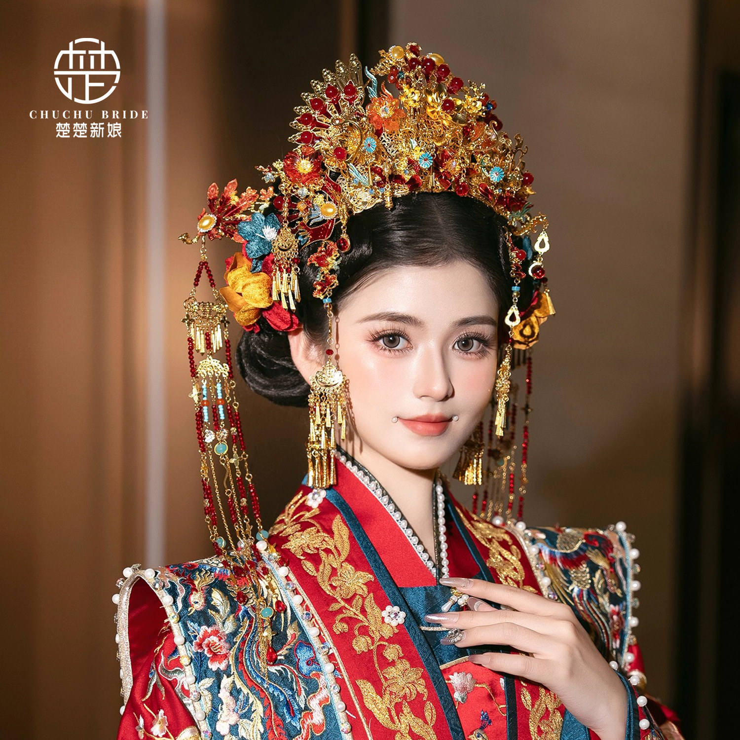 奢华汉服婚礼发饰明制凤冠古典大气前后冠复古传统婚礼新娘头饰品