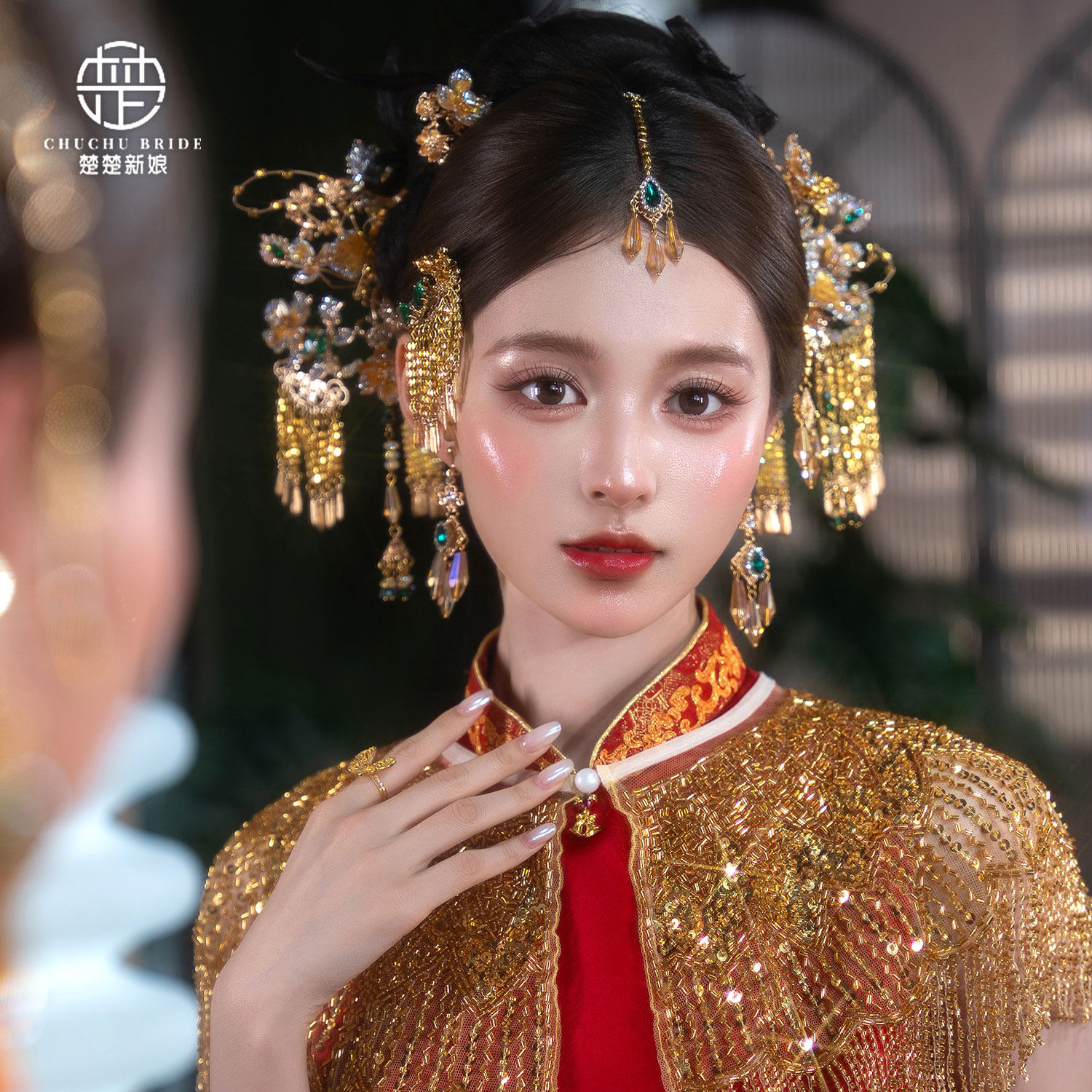 楚楚新娘新中式手工水晶龙凤发钗