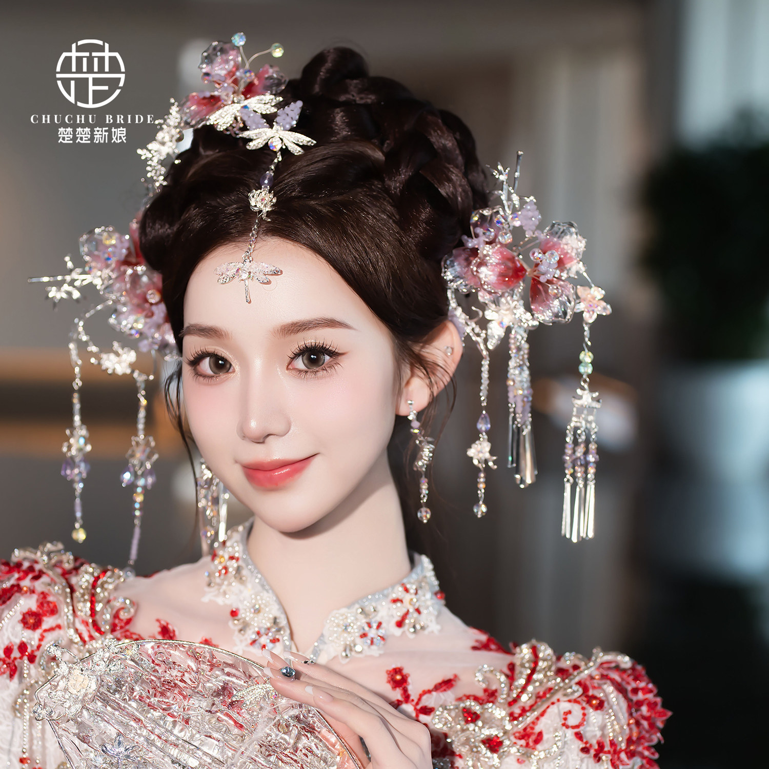 结婚发饰高级大气减龄造液花发簪