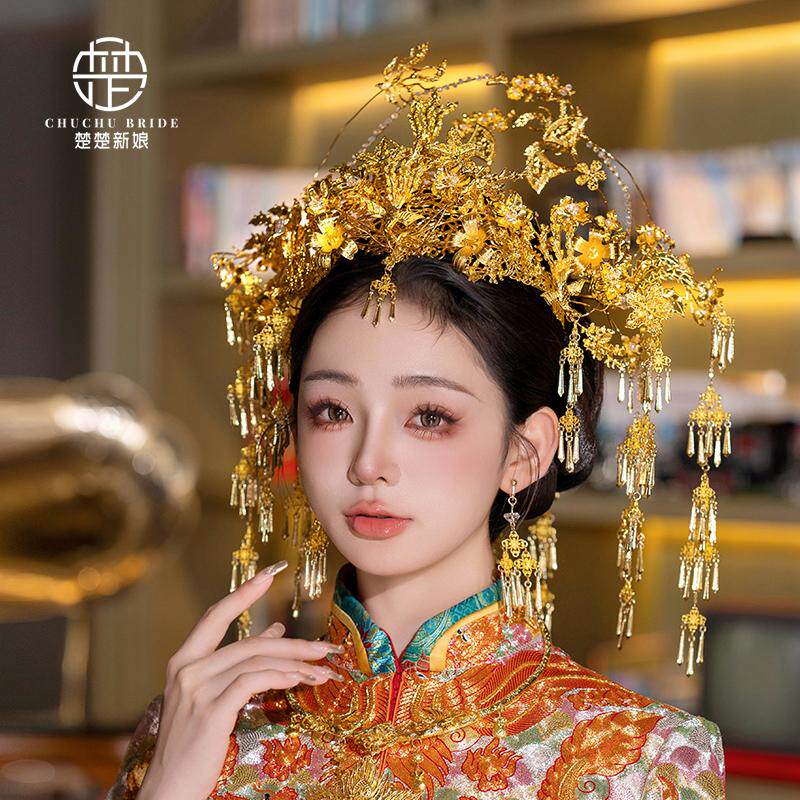 新款中式新娘结婚头饰金色大凤冠