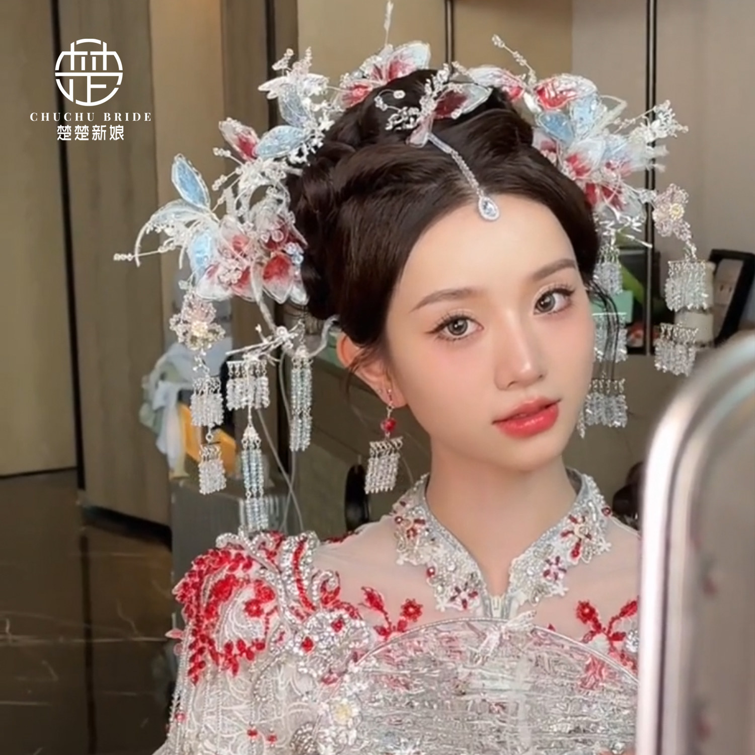 2025新款中式婚礼水晶凤钗发饰