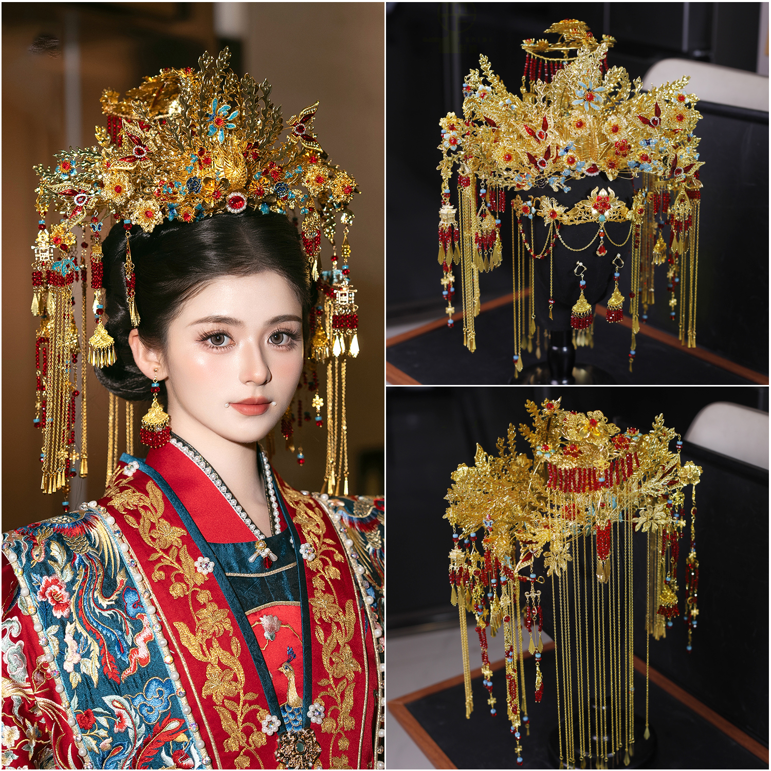 新款中式婚礼金色凤冠新娘秀禾龙凤褂宫廷造型发饰奢华汉服头饰