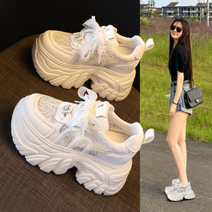 新款 HS6578 3厚底内增高单网面透气老爹鞋 女2026春夏季 运动休闲鞋