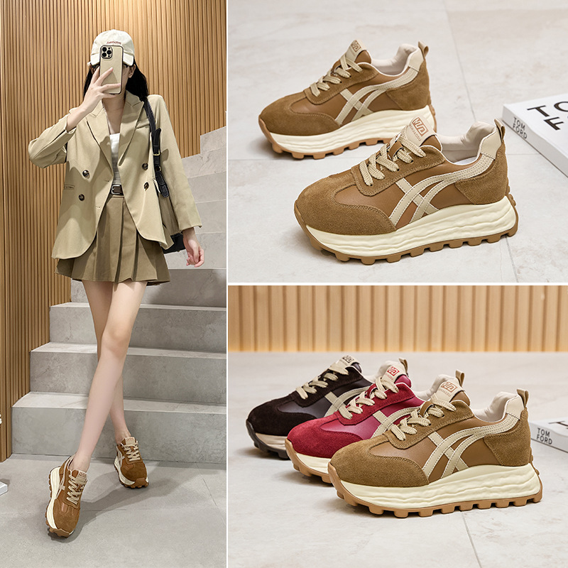 2025秋冬真皮厚底阿甘鞋学生运动鞋网红休闲女鞋百搭内增高老爹鞋