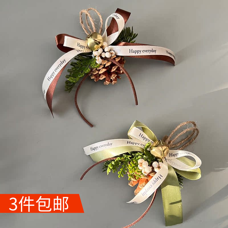 圣诞装饰品蝴蝶结松针松果挂件