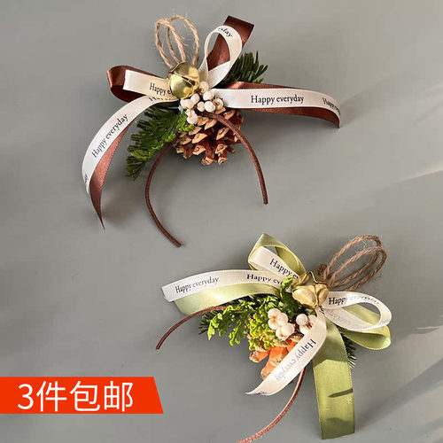 圣诞装饰品蝴蝶结松针松果挂件