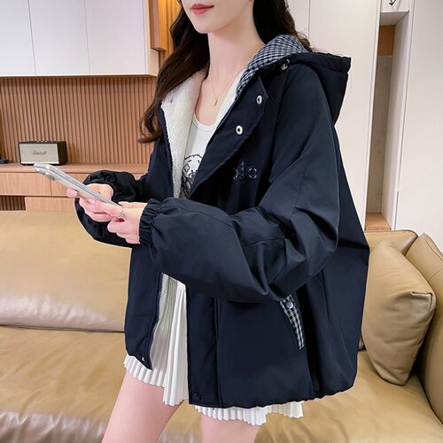 宽松加绒加厚棉衣棉服外套女秋冬