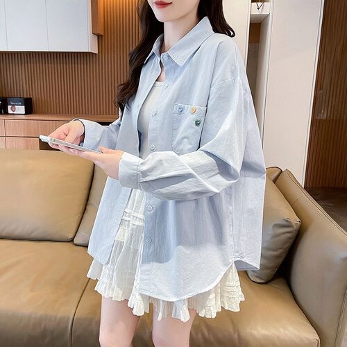 百搭长袖衬衫女春秋宽松减龄洋气