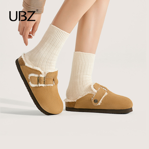 UBZ 加绒厚底防水勃肯拖鞋女外穿2023年秋季加绒加厚一脚蹬棉拖鞋