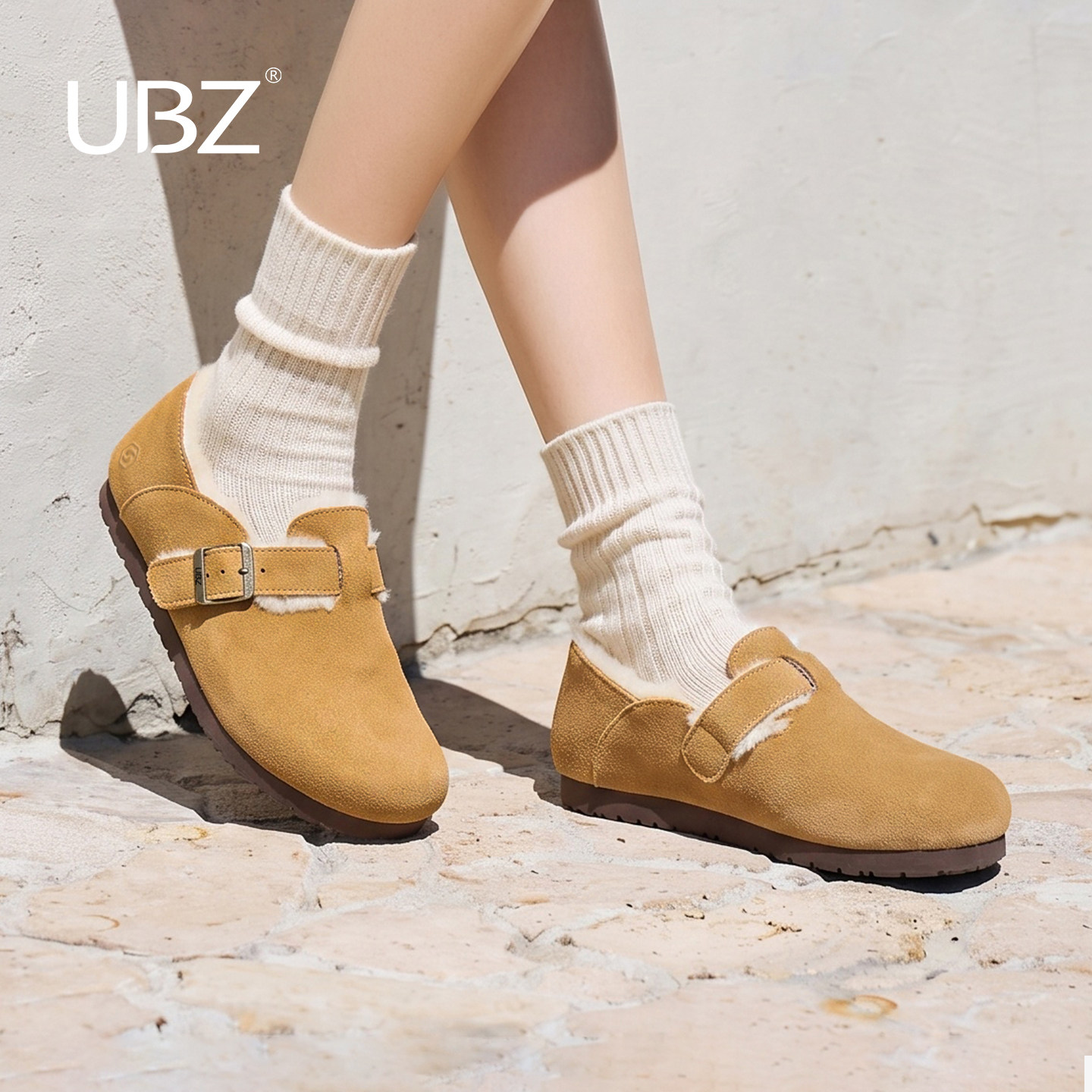 UBZ 宽版厚底加绒勃肯鞋女2026冬新款加厚保暖休闲雪地靴毛毛棉鞋