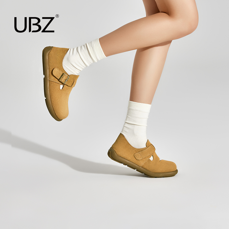 UBZ 防水全包勃肯鞋女外穿软底2025春新款魔术贴真皮复古博肯女鞋