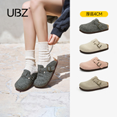 灰色博肯女鞋 UBZ 春季 一脚蹬时尚 厚底毛毡勃肯拖鞋 女2026年新款