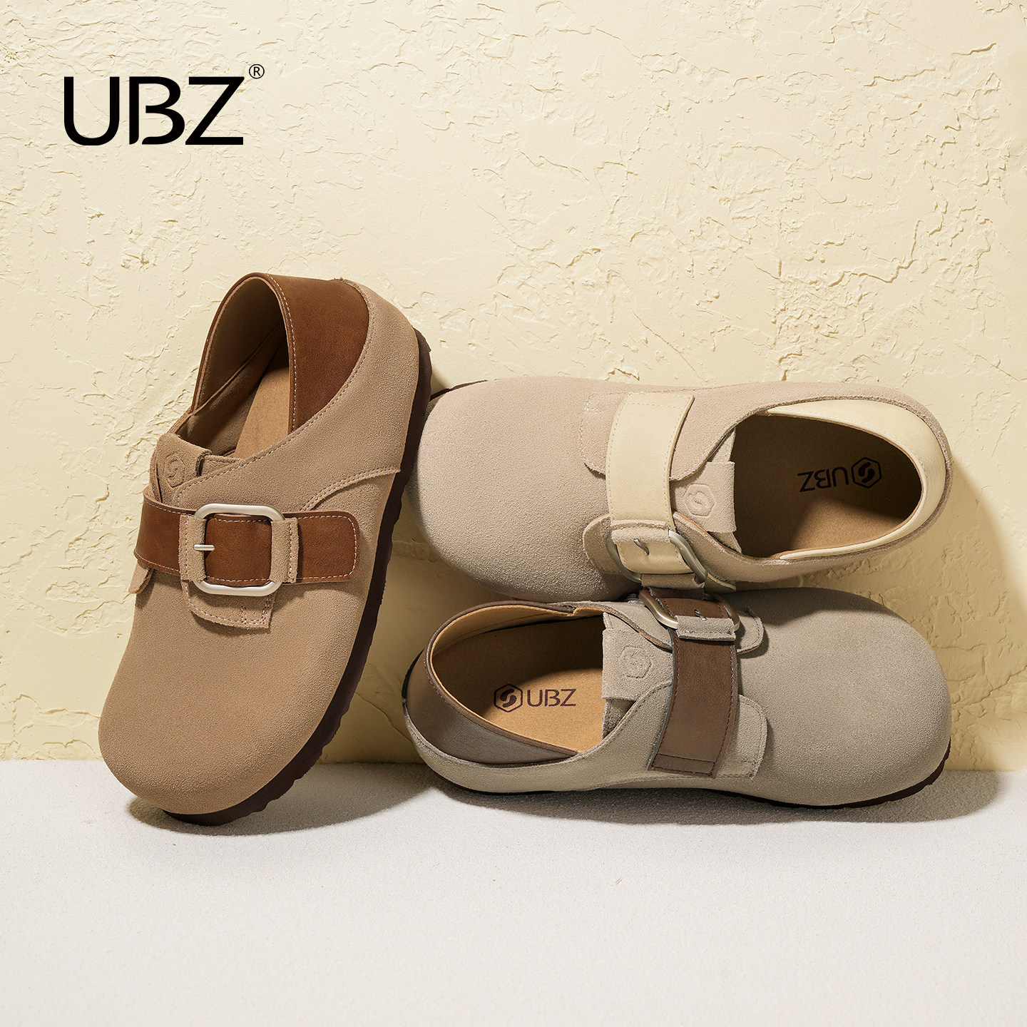 UBZ 宽版防水两穿勃肯鞋女2026春季新款厚底魔术贴博肯单鞋半拖鞋