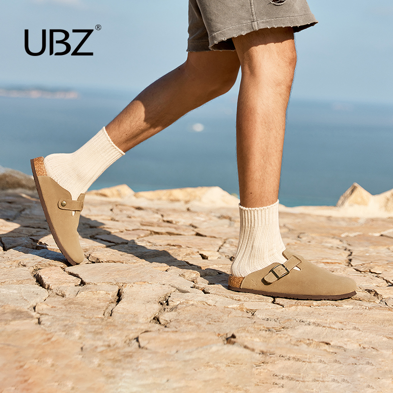 UBZ 防水勃肯半拖男士外穿2025年春夏新款包头博肯一脚蹬真皮拖鞋