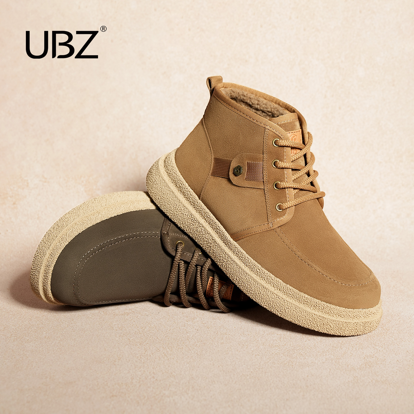 UBZ 防水加绒雪地靴男2025冬新款时尚休闲百搭保暖工装靴马丁短靴