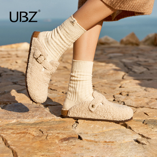 博肯半拖毛毛鞋 UBZ 秋冬棉拖鞋 女孕妇厚底2025新款 羊羔毛勃肯拖鞋