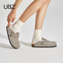 UBZ 防水灰色勃肯鞋女春夏包头半拖鞋子情侣男士真皮孕妇博肯单鞋