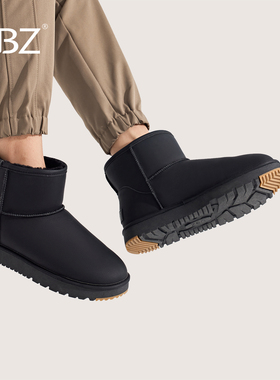 UBZ 防水皮面雪地靴男士2026年冬季新款加绒保暖黑色东北保暖棉鞋