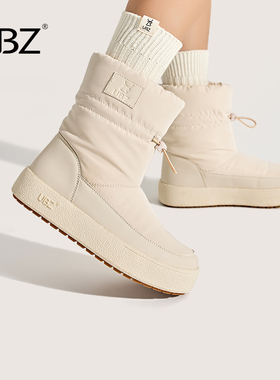 UBZ 防水雪地靴女2026年冬季新款防滑保暖加绒加厚底休闲白色棉鞋