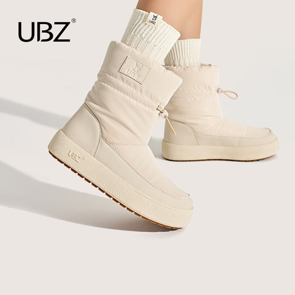 UBZ 防水雪地靴女2026年冬季新款防滑保暖加绒加厚底休闲白色棉鞋
