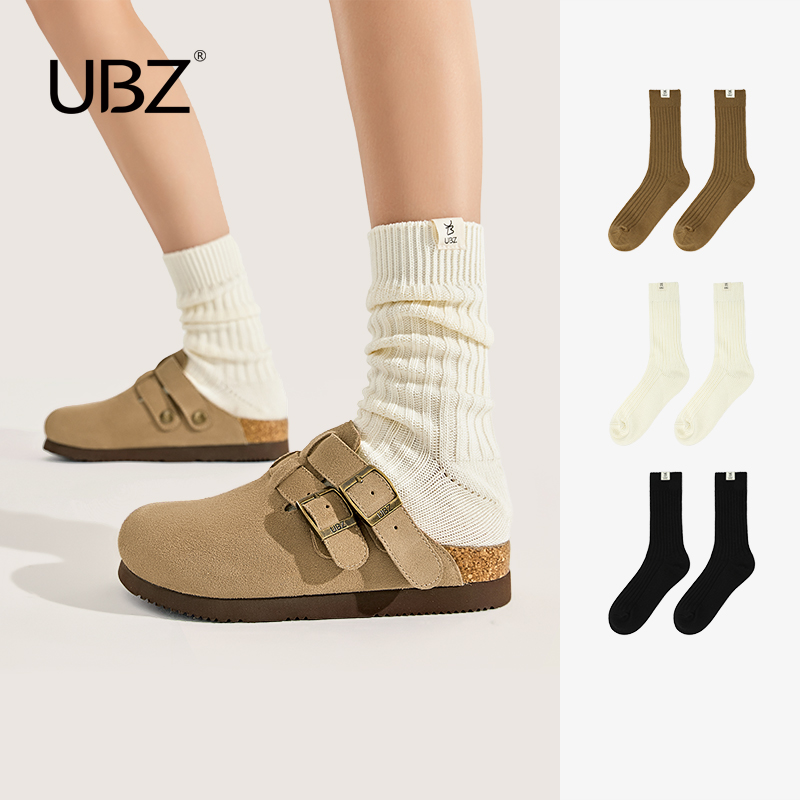 UBZ纯棉吸汗透气中筒堆堆袜