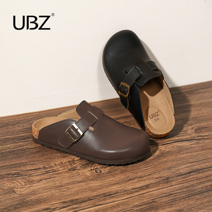 一脚蹬博肯单鞋 女外穿2025秋新款 防水包头皮面棕色勃肯半拖鞋 UBZ