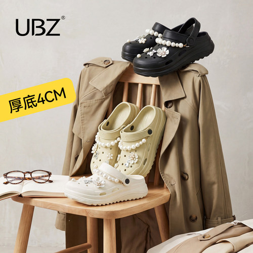 UBZ 宽版厚底洞洞鞋女外穿2026年夏增高透气防滑玛丽珍沙滩凉拖鞋