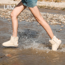 UBZ 雪地靴女皮面防水防滑2025新款短筒冬季加绒户外白色东北棉鞋