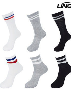 秋冬中筒袜薄款袜子条纹透气运动休闲袜涤棉商务长筒袜男女袜子