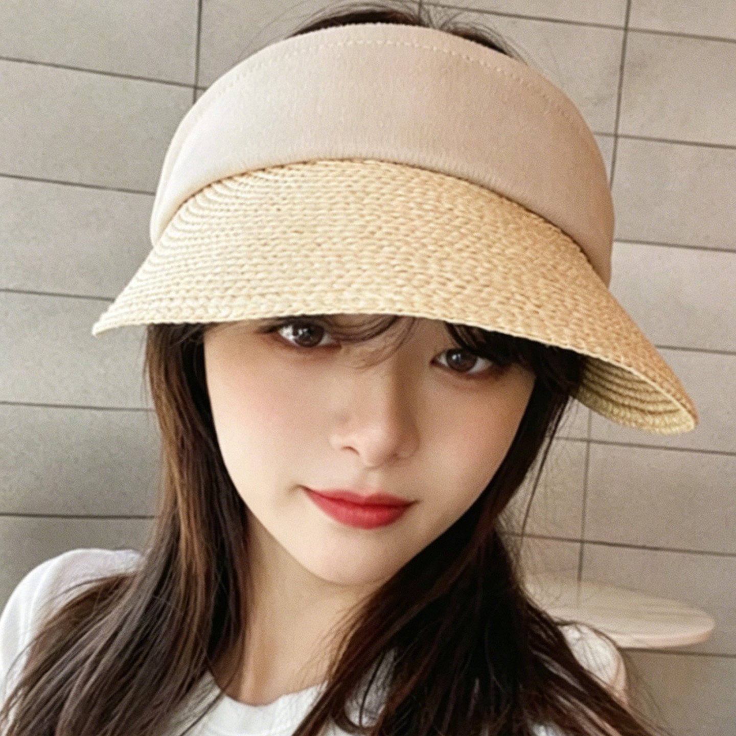 韩代购草编空顶防晒不压刘海帽女