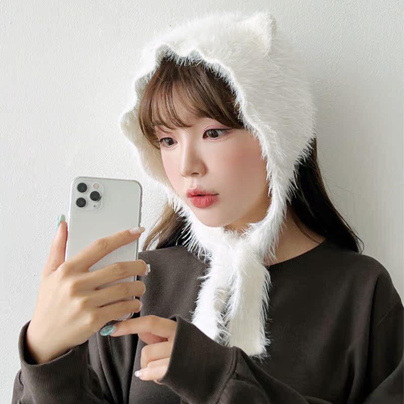 毛线帽韩国代购可爱甜美猫耳朵IRENE同款针织护耳情侣男女秋冬新