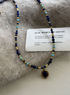 青金石钛钢项链轻奢绿松石小众饰品女高级感串珠天然石叠戴锁骨链