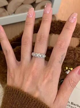 何苏叶同款戒指蕾丝镂空闪钻戒指高颜值贵气清冷感四芒星食指戒