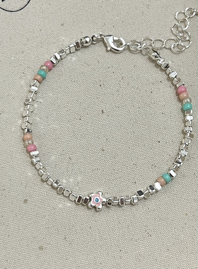 碎银子花朵串珠手链女ins小众设计高级感百搭蓝色不规则简约手饰