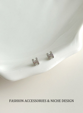 s925银针金色微镶锆石耳钉小众设计感精致耳饰高级感百搭时尚配饰