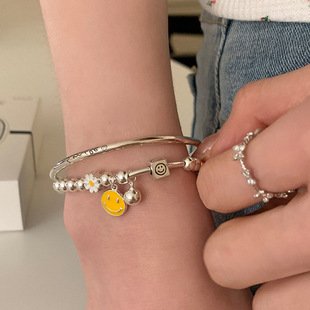 金属球串珠小雏菊笑脸手链女设计感小众个性 简约百搭气质手镯手饰