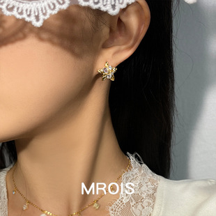 设计师厚镀18K真金海星锆石耳钉925银针轻奢高级感海洋原创耳饰女