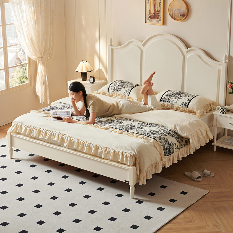 全友家居法式奶油风公主床女生卧室1米8复古双人床1.5米床架家具