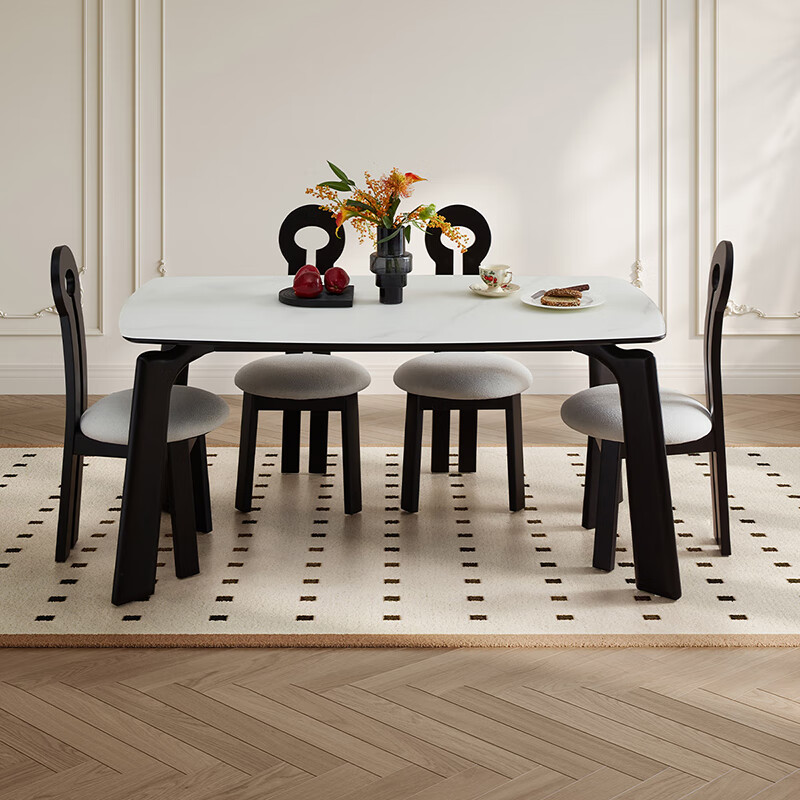 全友家居钢化玻璃复古餐桌椅实木