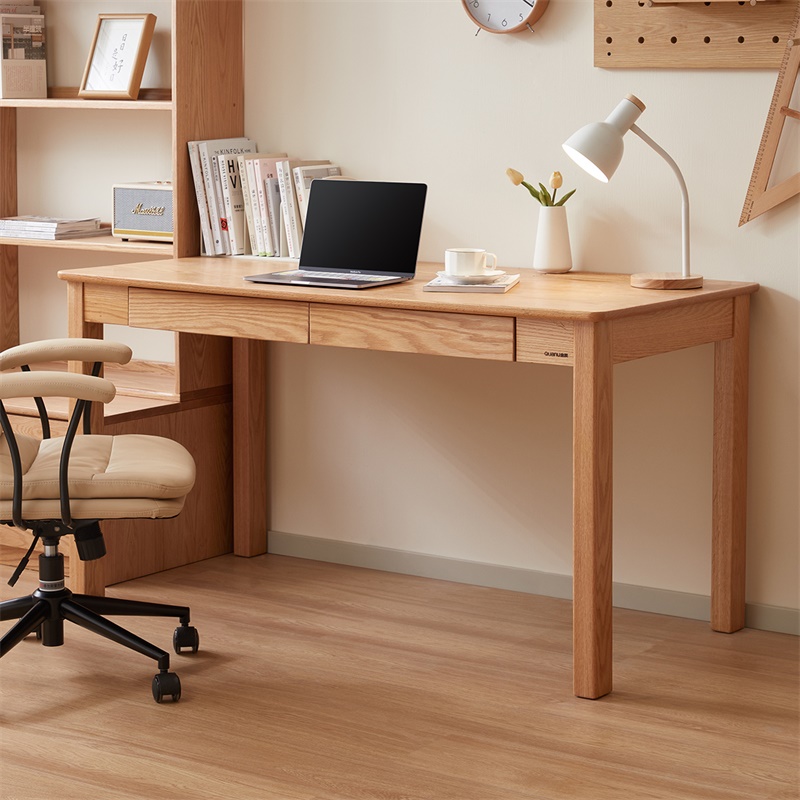 全友家居北欧风红橡木学习书桌工作台卧室客厅实木办公桌子