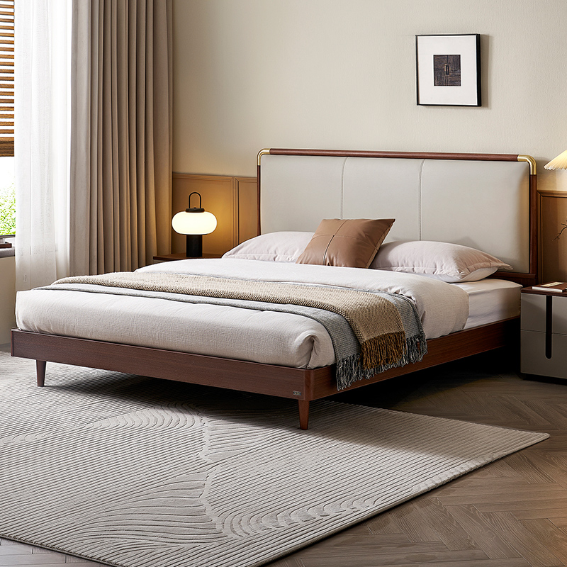 全友家居牛皮简约软床