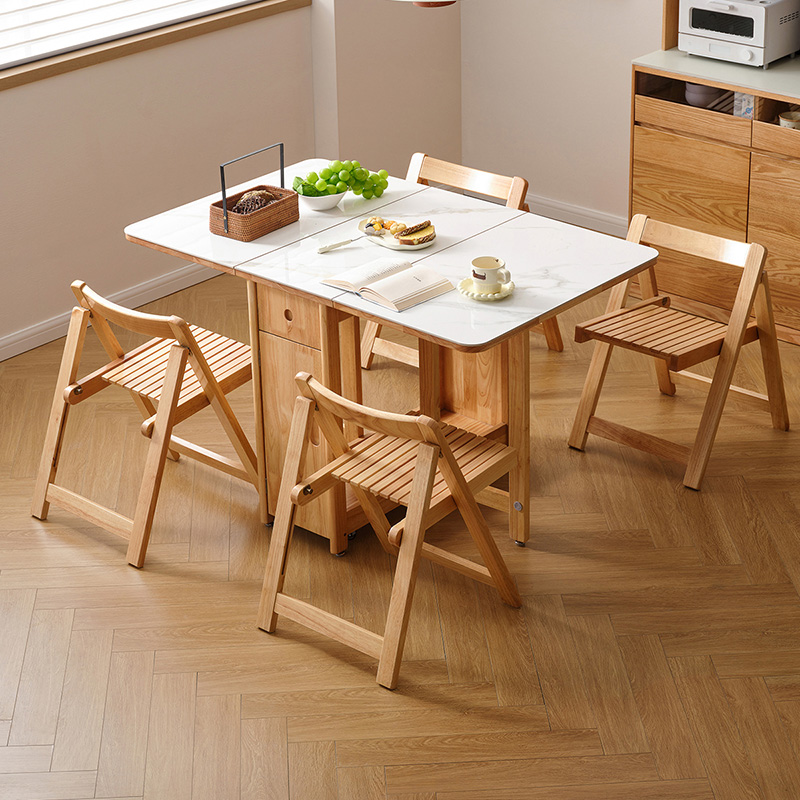 全友家居原木奶油风岩板餐桌