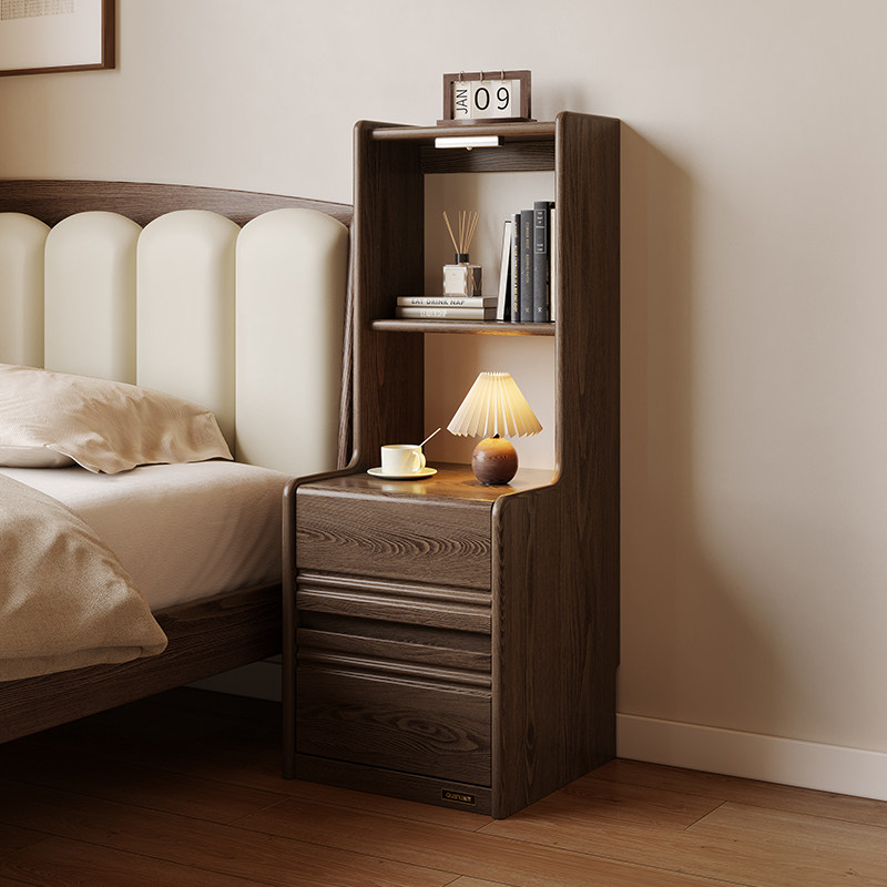 全友家居新款北欧原木加高书架一体红橡木纯实木收纳床头柜,住宅家具,床头柜,淘宝优惠券,粉丝福利购,淘宝优惠卷