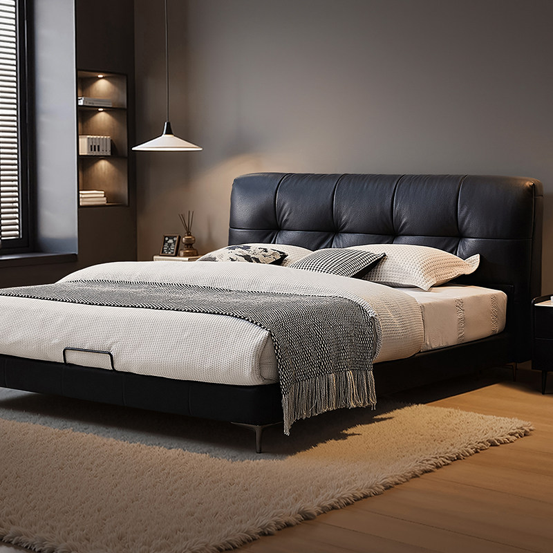 政府补贴全友家居意式极简主卧高端大气黑色双人软包像素真皮大床,住宅家具,皮艺床,淘宝优惠券,粉丝福利购,淘宝优惠卷