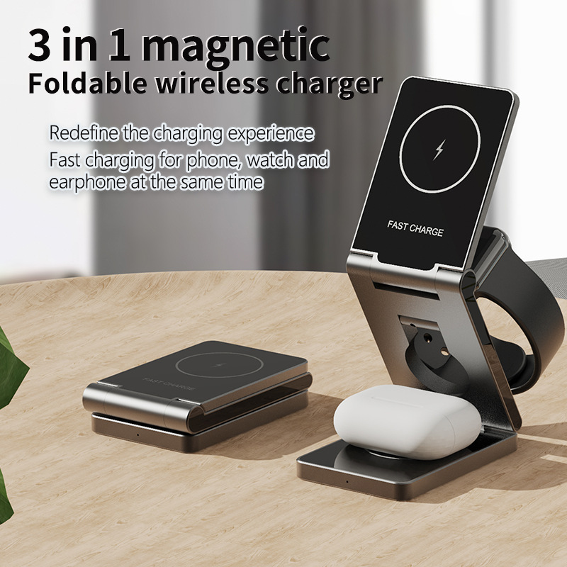 3 in 1 magnetic foldable wireless charger watch earphone